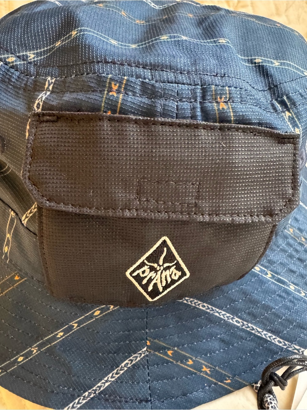 Prana Navy Patterned Bucket Hat with Chin Cord View 2